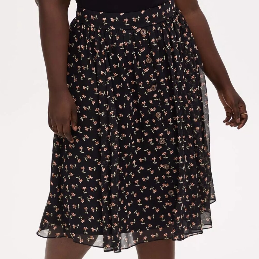 torrid Black Floral Midi Skirt